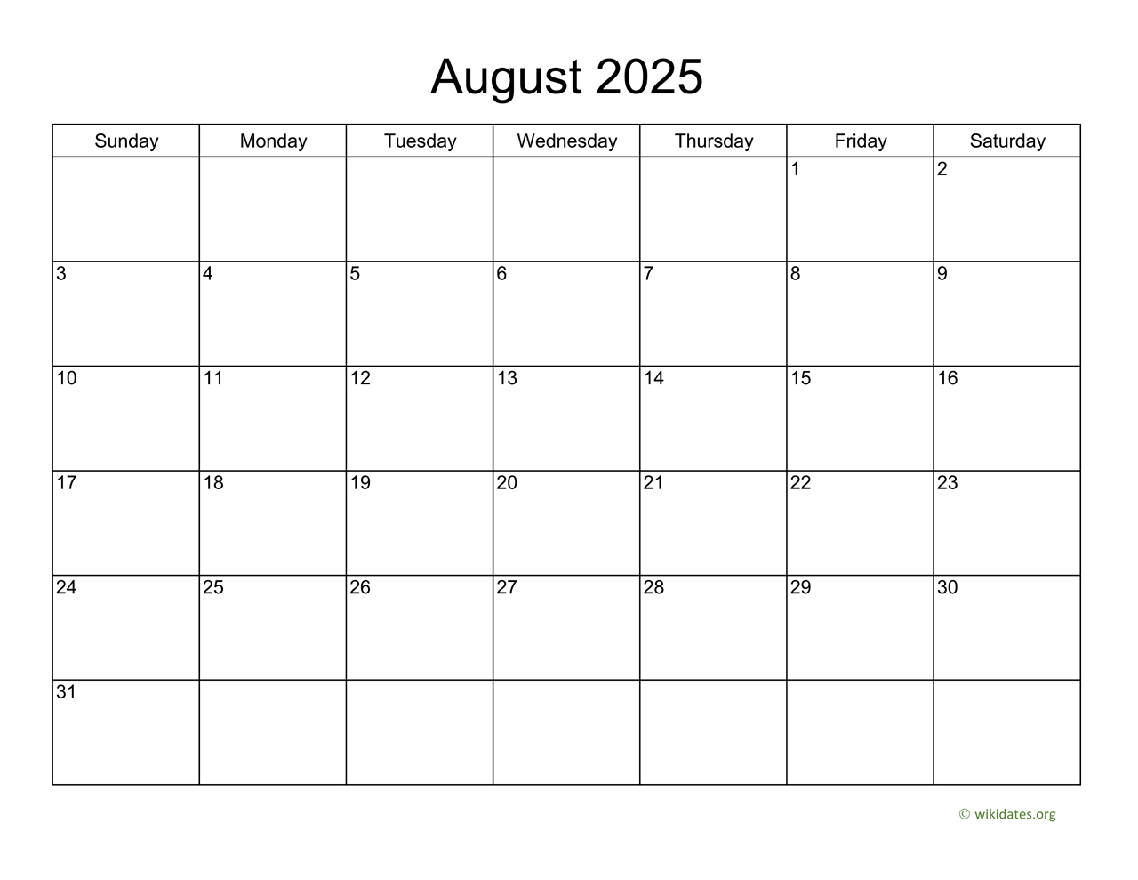 Basic Calendar For August 2025 | Wikidates intended for August 2025 Calendar Printable Wiki