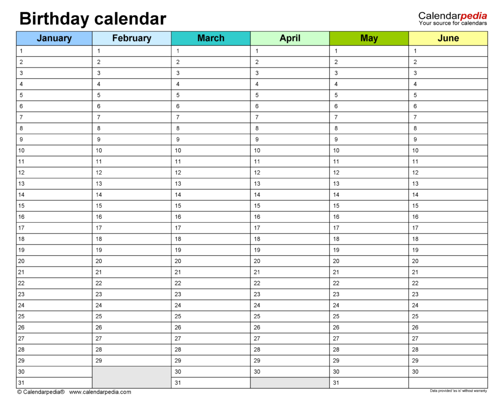 Birthday Calendars   Free Printable Pdf Templates Inside Birthday Calendar 2025 Printable