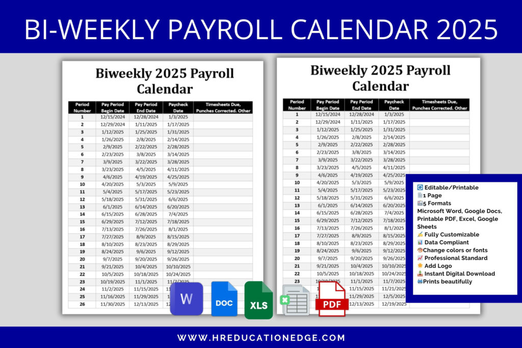 Biweekly Payroll Calendar 2025 Ms Editable Word, Excel Pay Period Inside Printable Federal Pay Period Calendar 2025