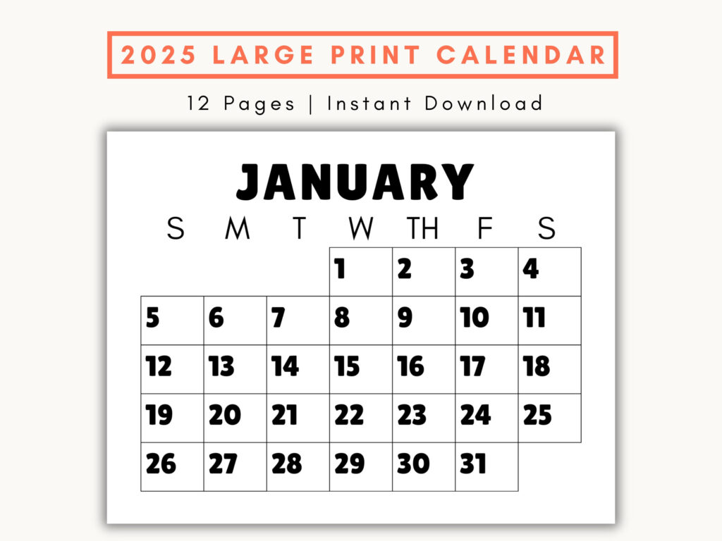 Buy Large Print Monthly Calendar, 2025, Senior Citizen Calendar Pertaining To Big Calendar 2025 Printable