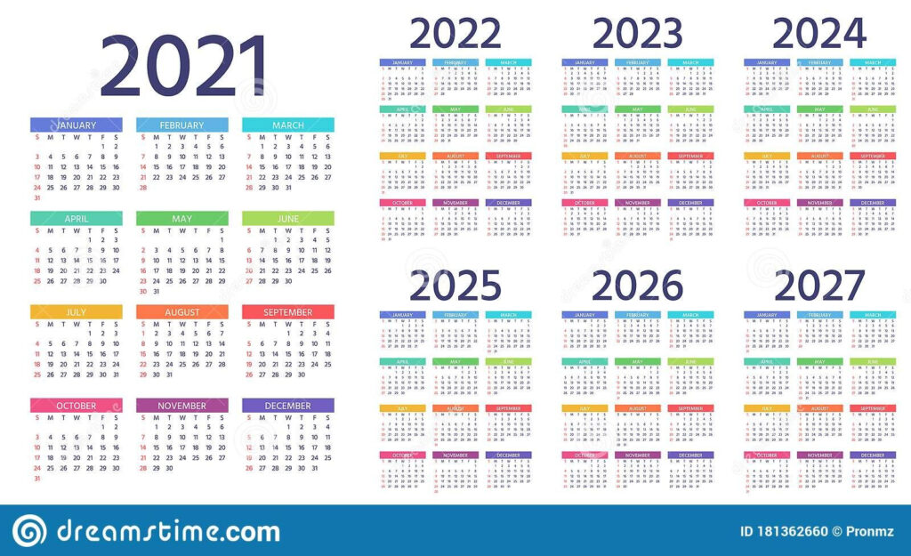 Calendar 2021 2022 2023 2024 2025 2026 2027 Years. Vector Pertaining To 3 Year Calendar 2025 To 2026 Printable