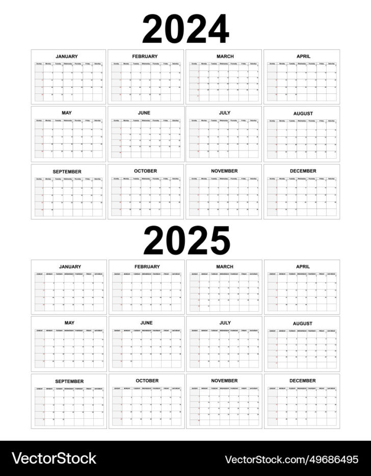 Printable Monthly Calendar 2024 and 2025