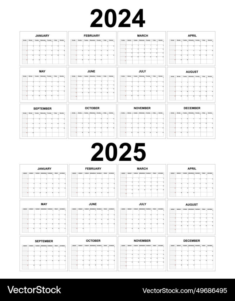 Calendar 2024 2025 Monthly Task Planner Template Vector Image In Printable Monthly Calendar 2024 And 2025