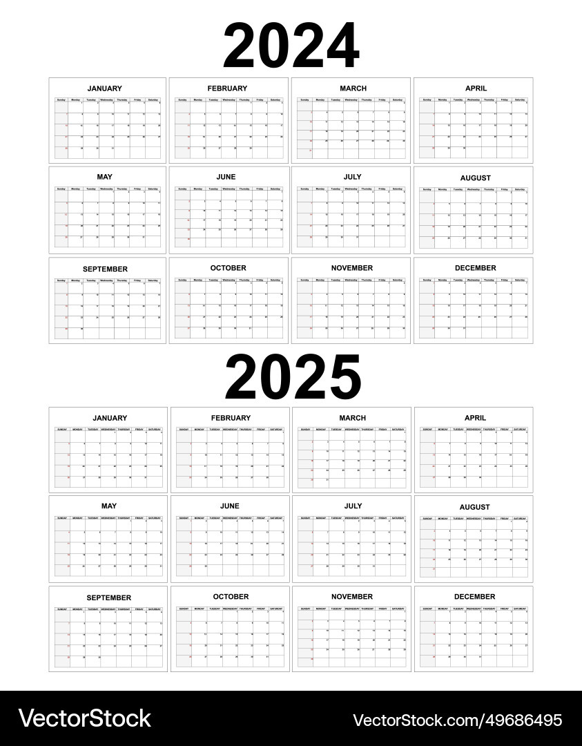 Calendar 2024 2025 Monthly Task Planner Template Vector Image in Printable Monthly Calendar 2024 And 2025