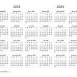 Calendar 2024 And 2025 On One Page | Calendar Quickly For 2 Year Calendar 2024 And 2025 Printable