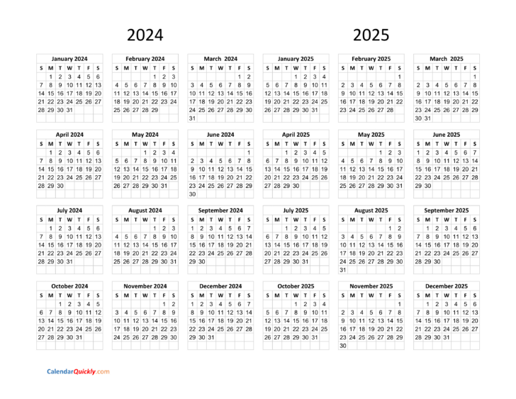 Two Year Calendar 2024 and 2025 Printable