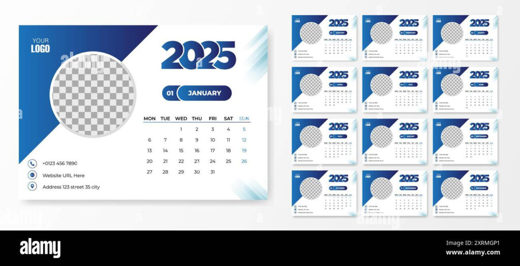 Calendar 2025 Design Template. Desk Calendar Grid In A Minimalist For Printable 2025 Desk Calendar