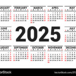 Calendar 2025 English Horizontal Wall Or Pocket Vector Image Throughout Pocket Calendar 2025 Printable