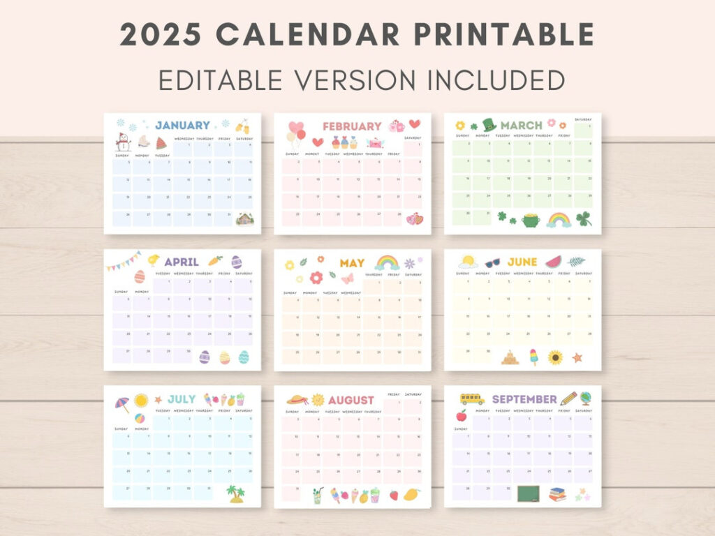 Calendar 2025, Printable Calendar, 2025 Calendar, Monthly Calendar Inside Fillable Calendar 2025 Printable