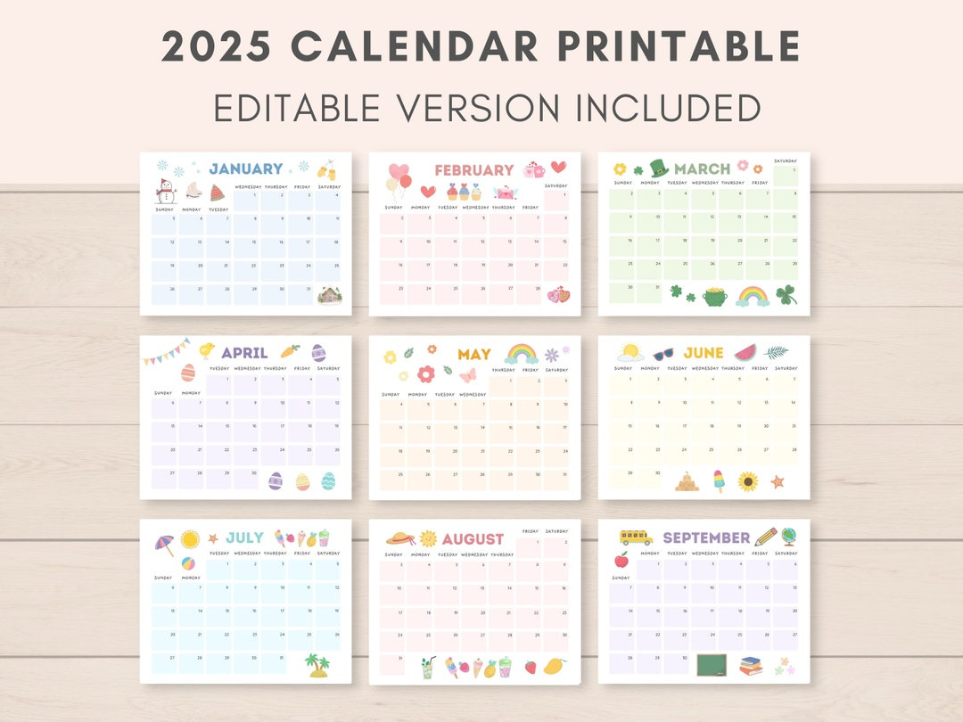 Calendar 2025, Printable Calendar, 2025 Calendar, Monthly Calendar inside Fillable Calendar 2025 Printable