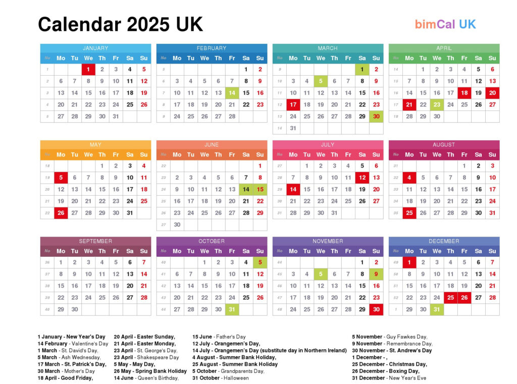 Calendar 2025 Uk   Bimcal.uk 🇬🇧 In 2025 Calendar With Bank Holidays Printable