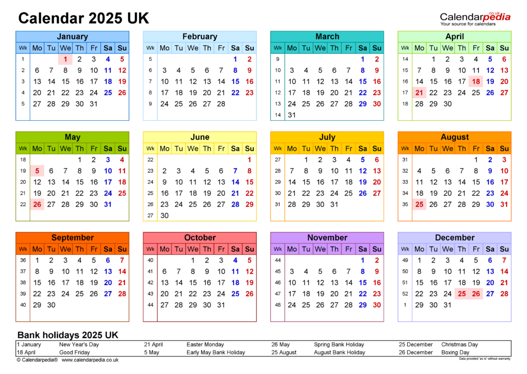 Calendar 2025 (Uk)   Free Printable Pdf Templates For 2025 Overview Calendar Printable