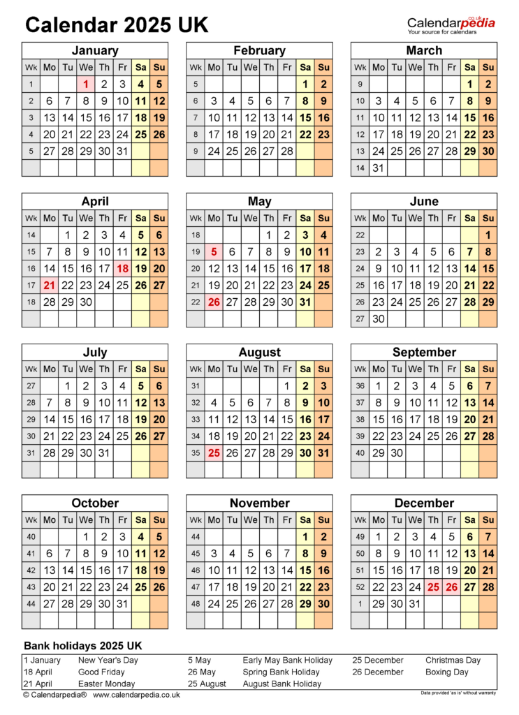 Calendar 2025 (Uk)   Free Printable Pdf Templates For Calendar 2025 Printable UK