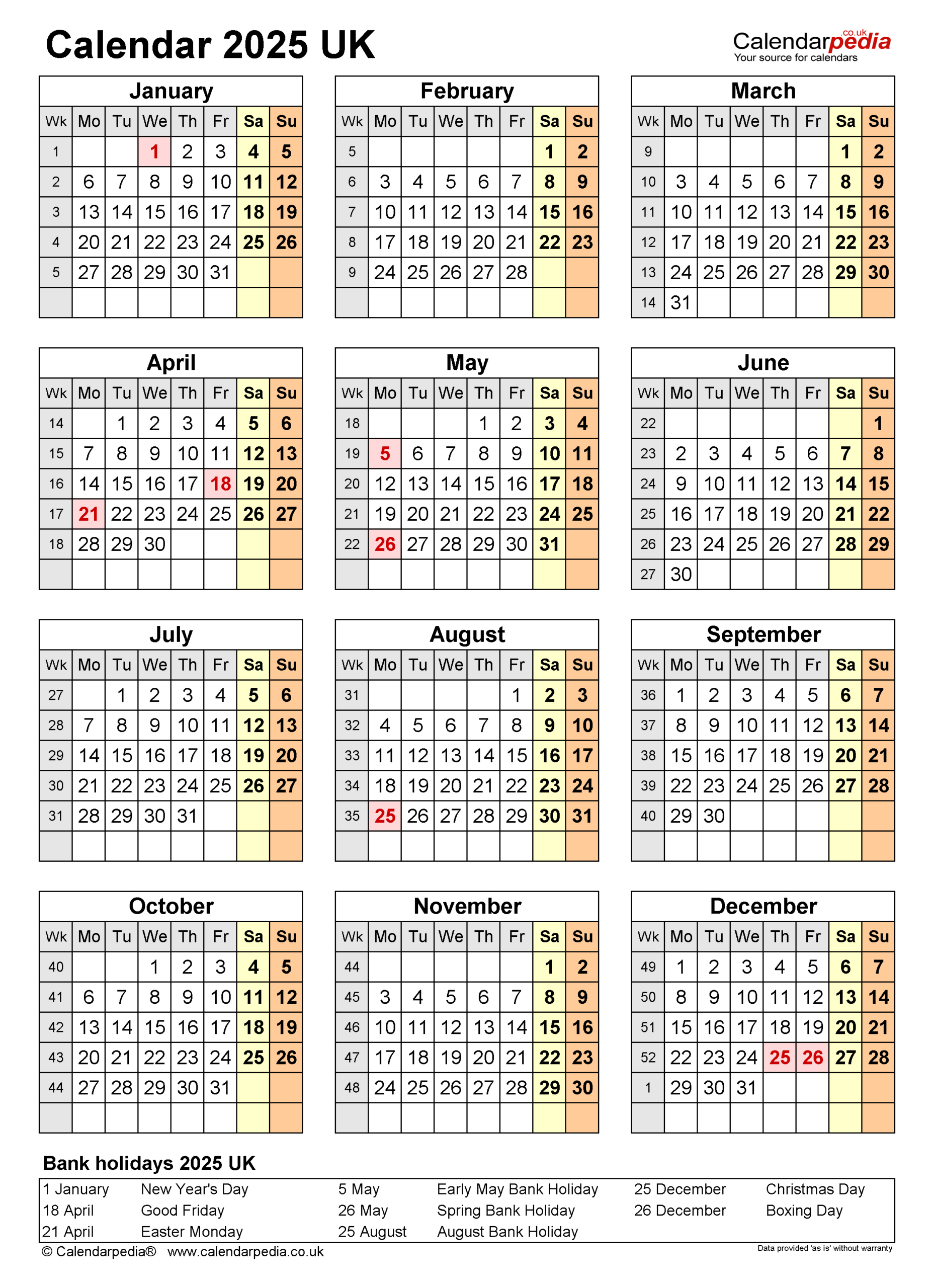 Calendar 2025 (Uk) - Free Printable Pdf Templates in 2025 Calendar with Bank Holidays Printable