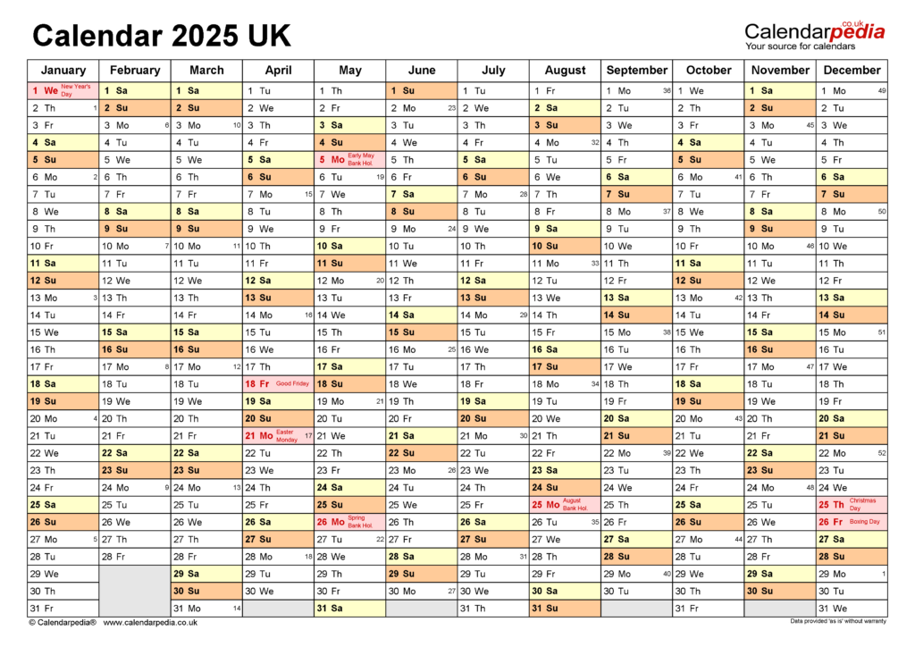 Calendar 2025 (Uk)   Free Printable Pdf Templates Inside 2025 Wall Calendar Printable Free