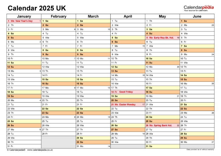 2025 Calendar Printable UK