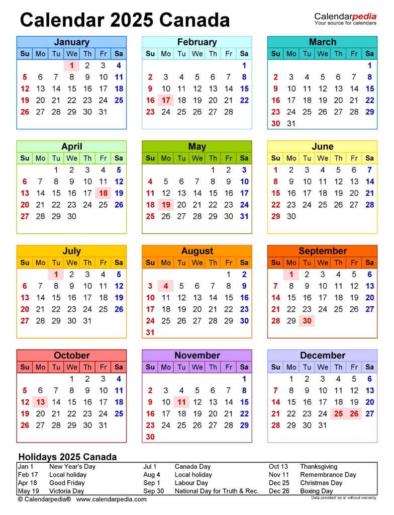 Canada Calendar 2025   Free Printable Pdf Templates For 2025 Canadian Calendar Printable