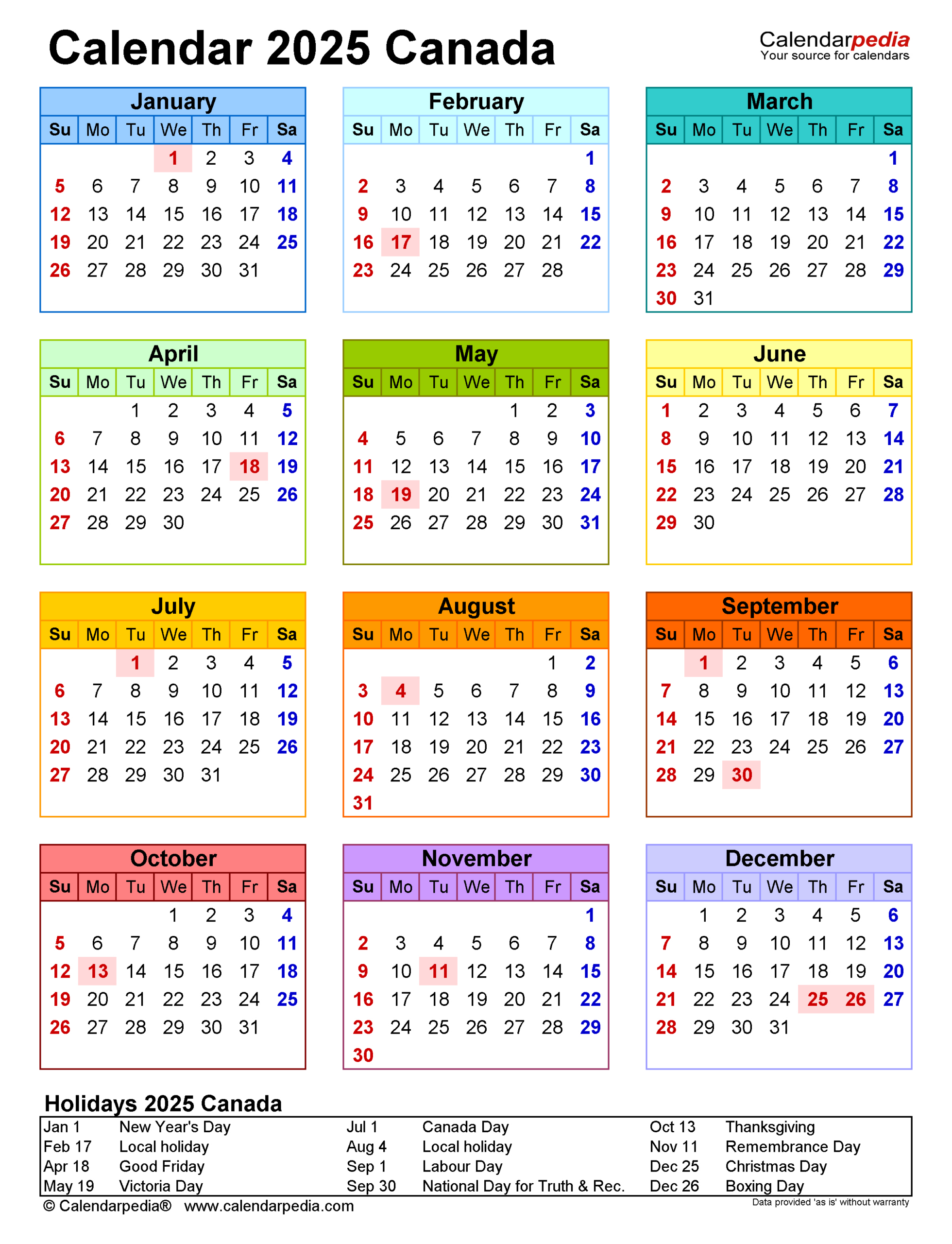 Canada Calendar 2025 - Free Printable Pdf Templates for 2025 Canadian Calendar Printable