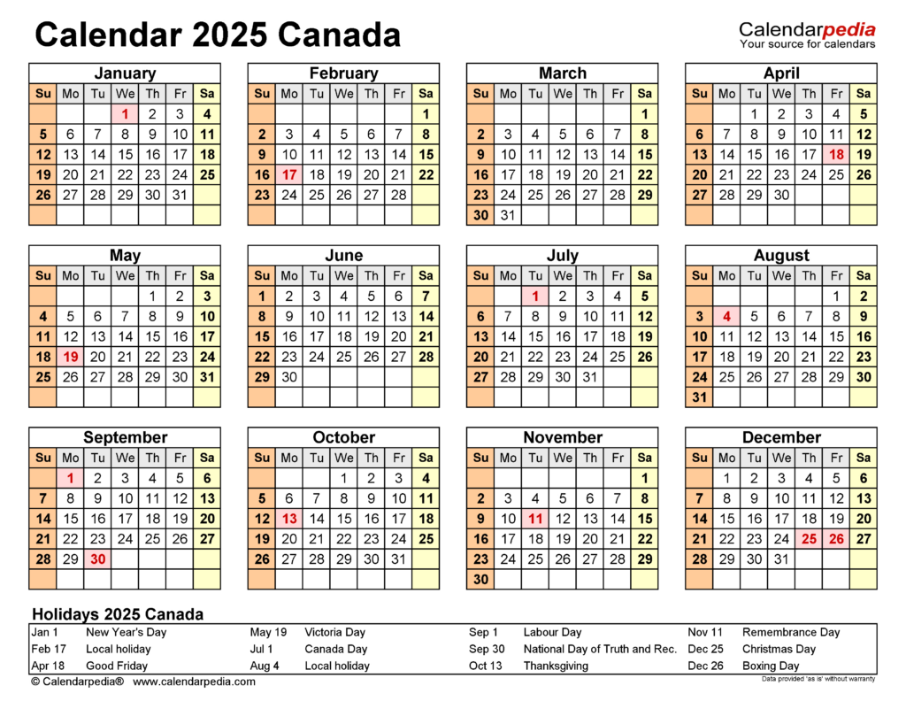 Canada Calendar 2025   Free Printable Pdf Templates In 2025 Canadian Calendar Printable