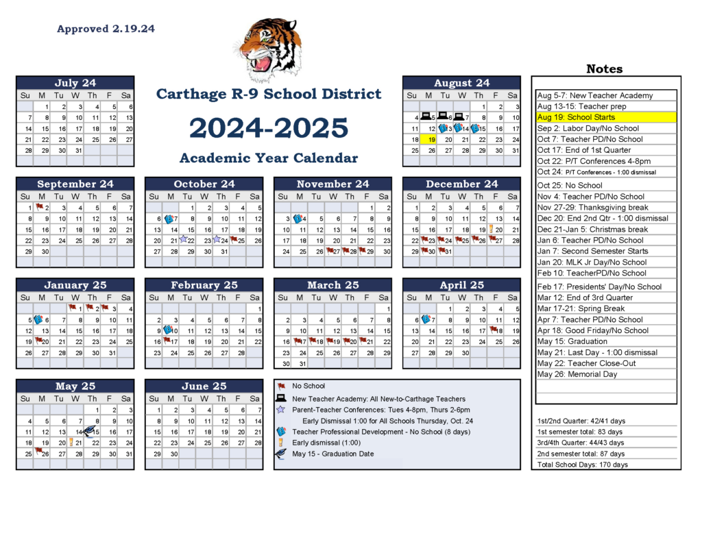 Carthage R 9   School Calendar 2024 25 For Mizzou Fall 2025 Start Date Calendar Printable