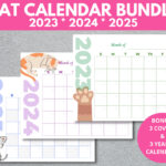 Cat Calendar Bundle 2023 2024 2025, Printable Blank Monthly For Cat Calendar 2025 Printable