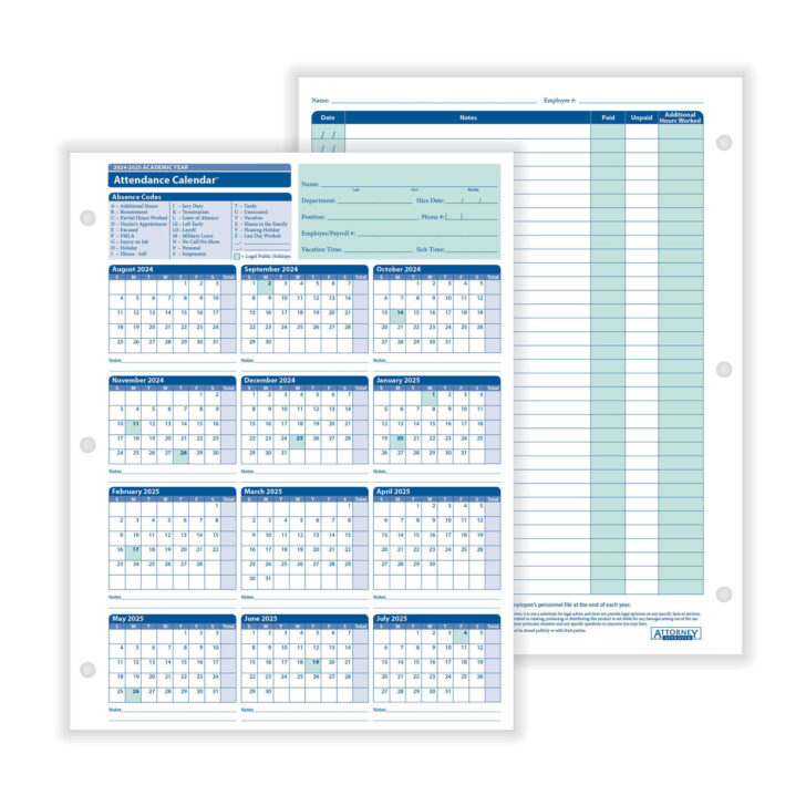 Attendance Calendar 2025 Printable Free