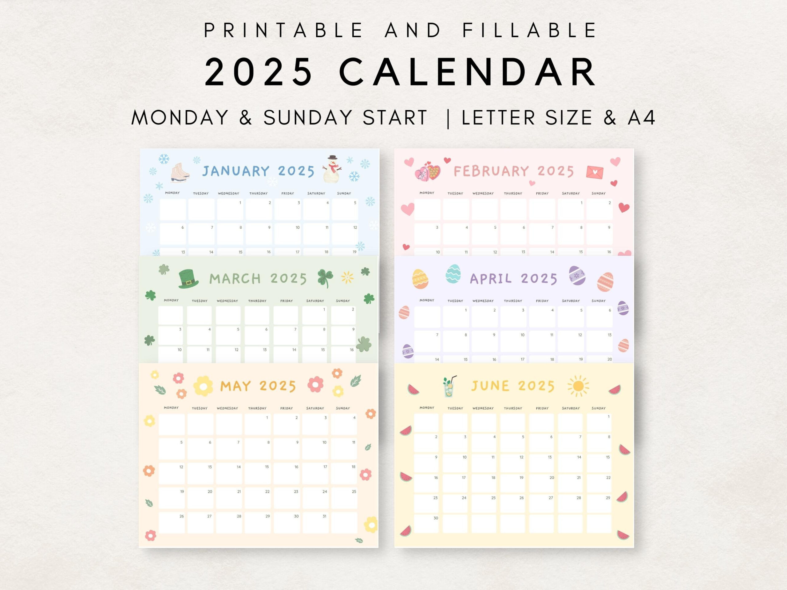 Cute 2025 Calendar Printable, Monthly Calendar 2025, 2025 Planner for Cute 2025 Printable Calendar