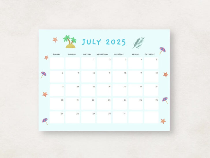 Cute Monthly Calendar Printable 2025