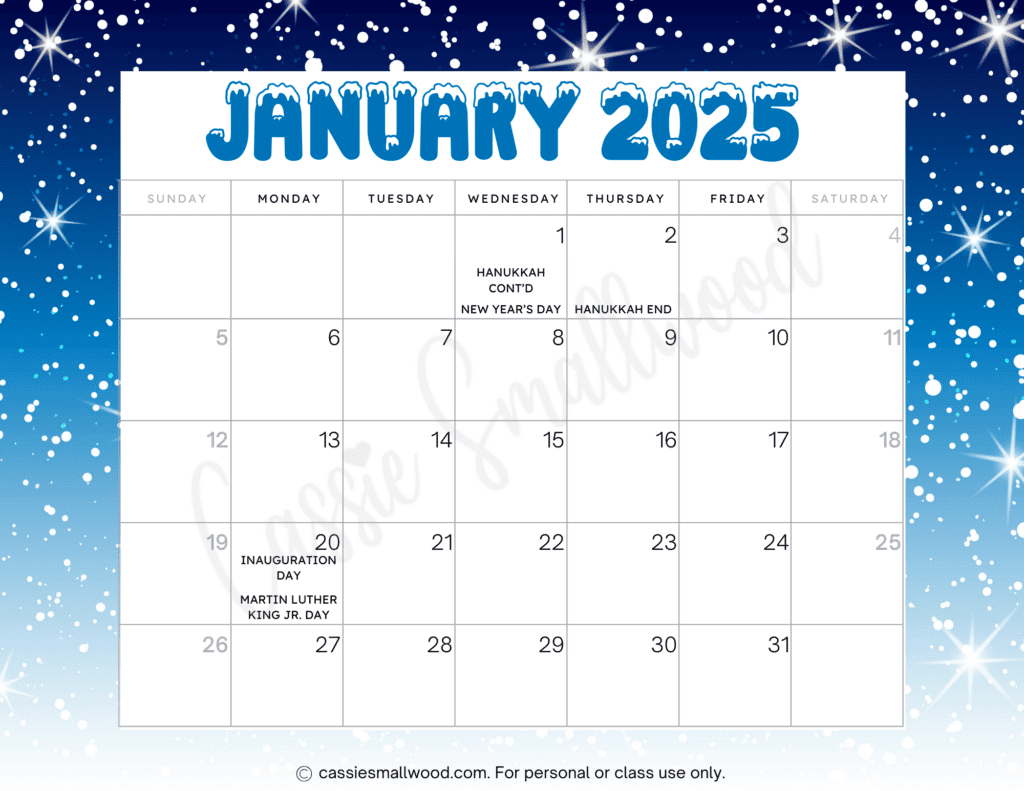 Cute 2025 Free Printable Monthly Calendars - Cassie Smallwood for 2025 Printable Calendar By Month With Holidays Printable Free