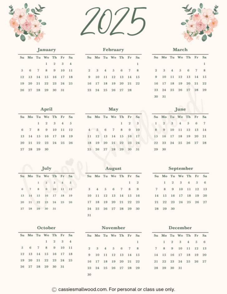 Cute Free Printable Calendar 2025