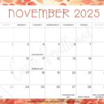 Cute 2025 Free Printable Monthly Calendars   Cassie Smallwood Inside November 2025 Printable Calendar With Holidays