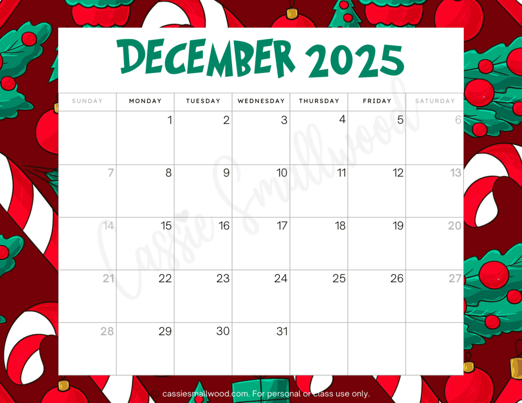 Cute 2025 Free Printable Monthly Calendars - Cassie Smallwood with December Free Printable Calendar 2025