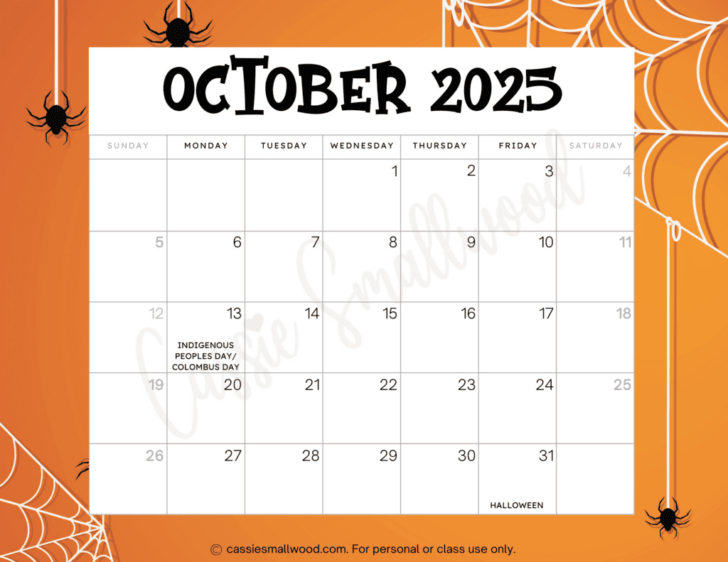 Free Printable October Calendar 2025