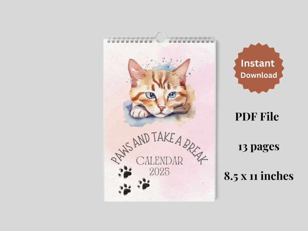 Cute Cat Calendar 2025, Cats Monthly Calendar, Adorable Printable Pertaining To Free Printable Cat Calendar 2025