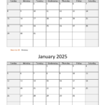 December 2024 And January 2025 Calendar | Wikidates For December 2024 And January 2025 Calendar Printable