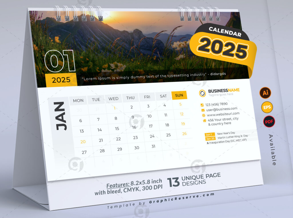 Desk Calendar 2025 Template Design Vol.01 (Adobe Illustrator Inside Desk Calendar 2025 Printable