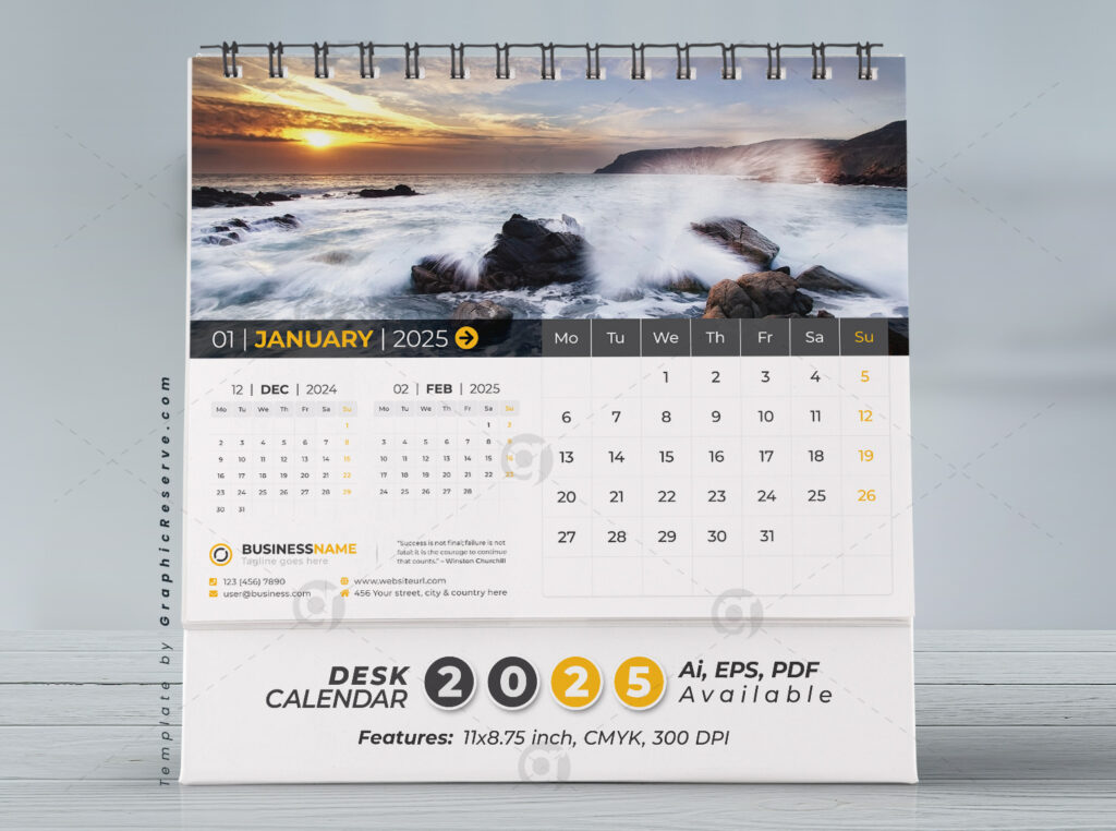 Desk Calendar 2025 Template Design Vol.07 (Adobe Illustrator Inside 2025 Printable Desk Calendar