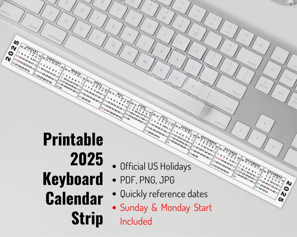 Desktop Calendar Strip, 2025 Mini Calendar, Printable Keyboard Inside 2025 Calendar Strip Printable