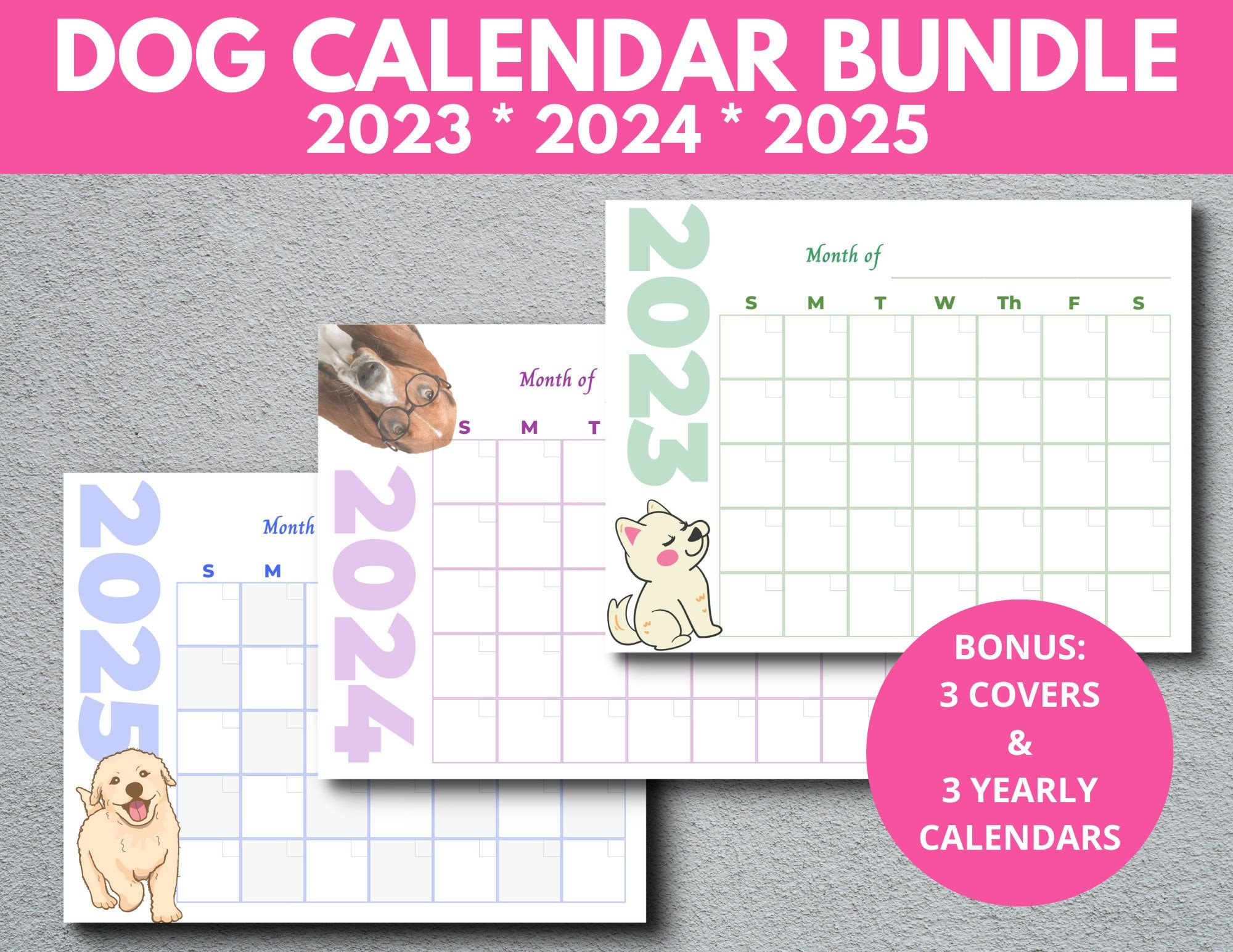 Dog Calendar Bundle 2023 2024 2025, Printable Blank Monthly within Free Printable Dog Calendar 2025