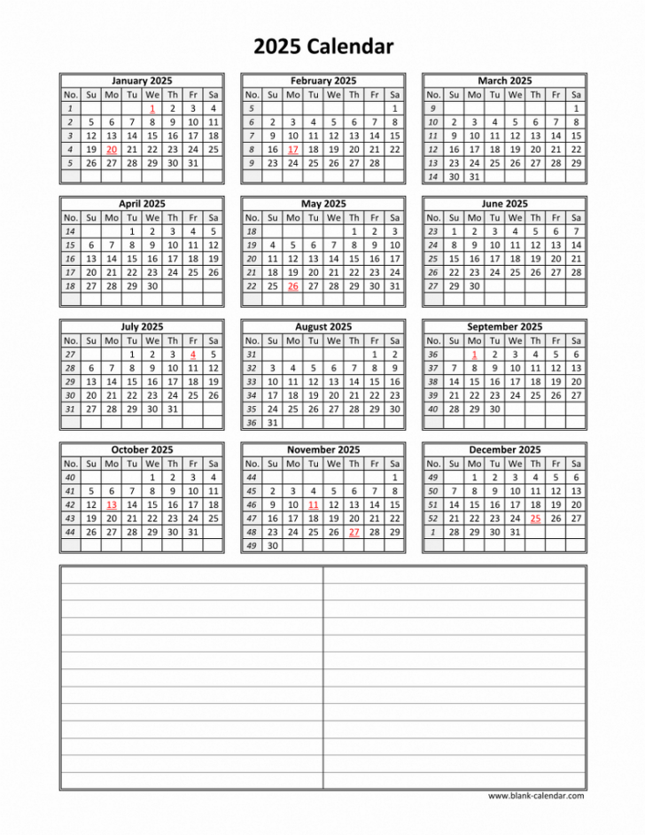 Free 2025 Printable Calendar One Page with Notes Section