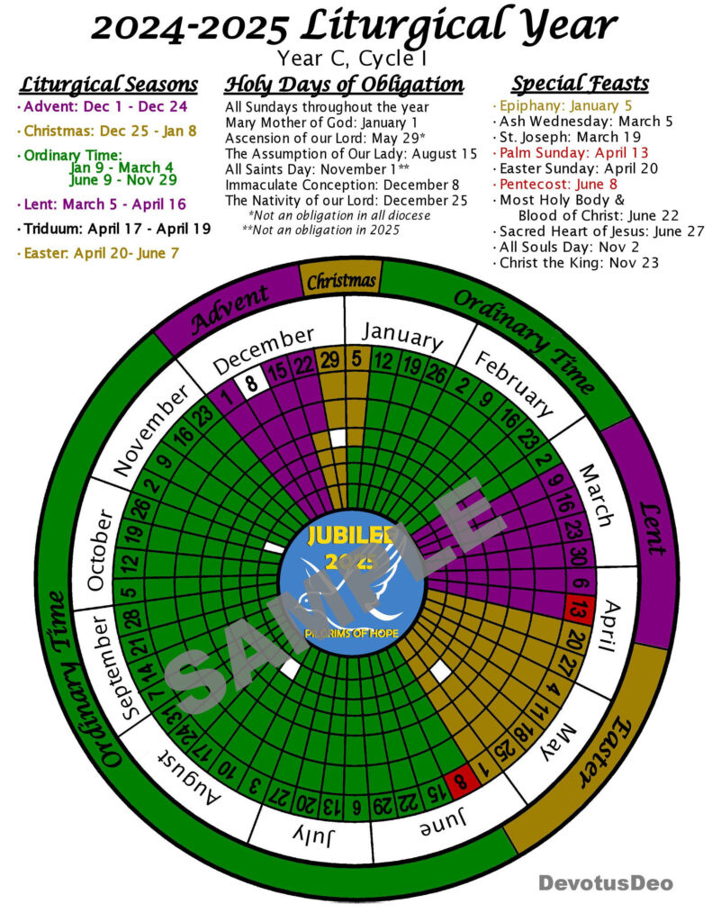 Druckbarer Liturgischer Kalender 2025, Herunterladbares Inside Catholic Liturgical Calendar 2025 Printable