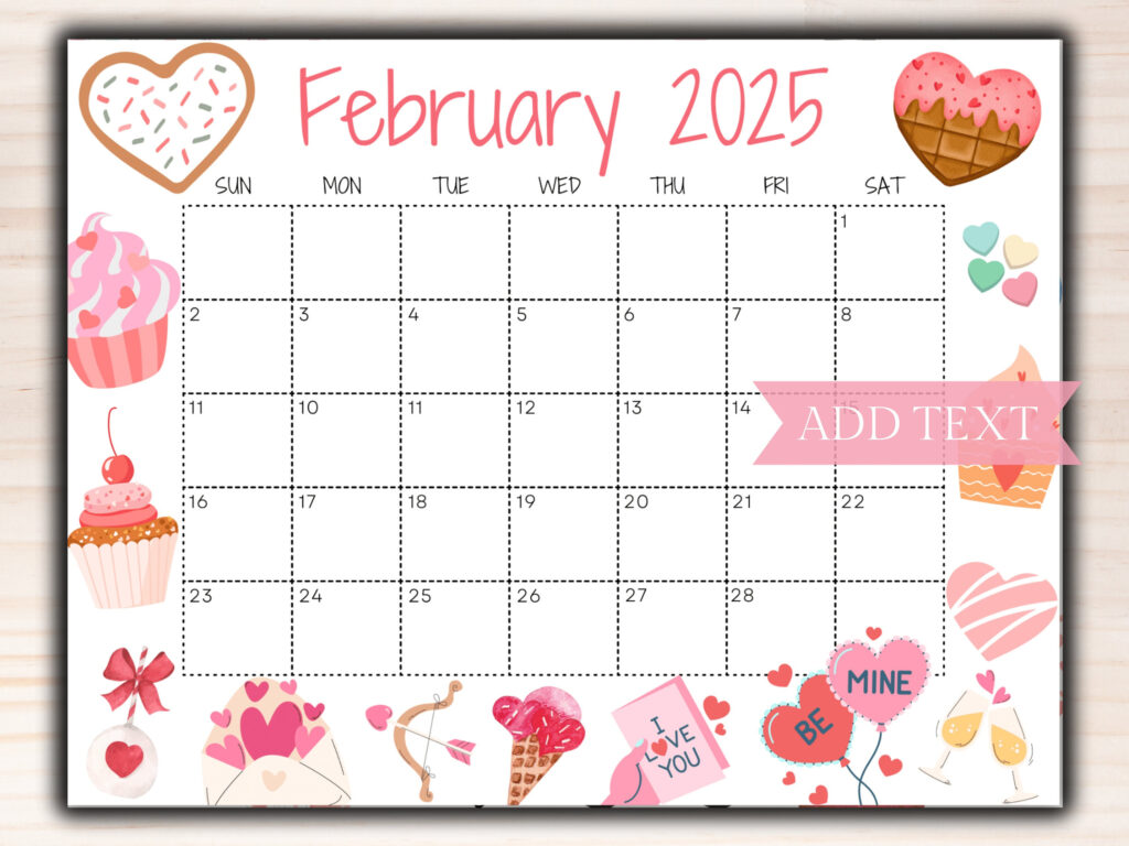 Editable February Calendar 2025, Printable Calendar 2025, Cute Regarding Cute February 2025 Calendar Printable