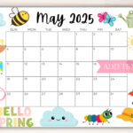 Editable May 2025 Calendar, Printable Calendar 2025, Cute Spring In May 2025 Monthly Calendar Printable