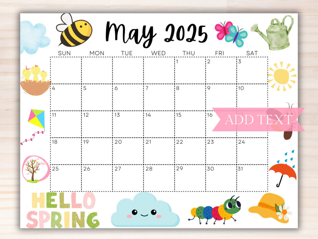 Editable May 2025 Calendar, Printable Calendar 2025, Cute Spring Within Cute May 2025 Calendar Printable