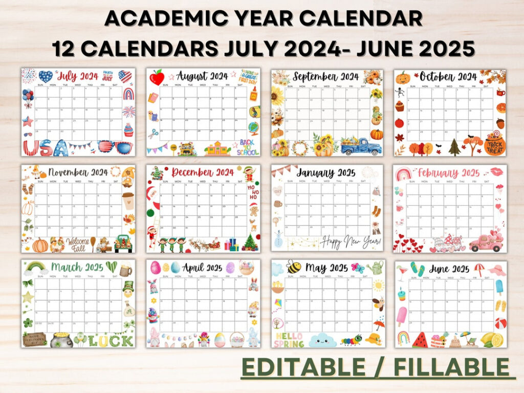 Editable School Calendar 2024 2025 From July To June Printable Inside July 2024 To June 2025 Calendar Printable