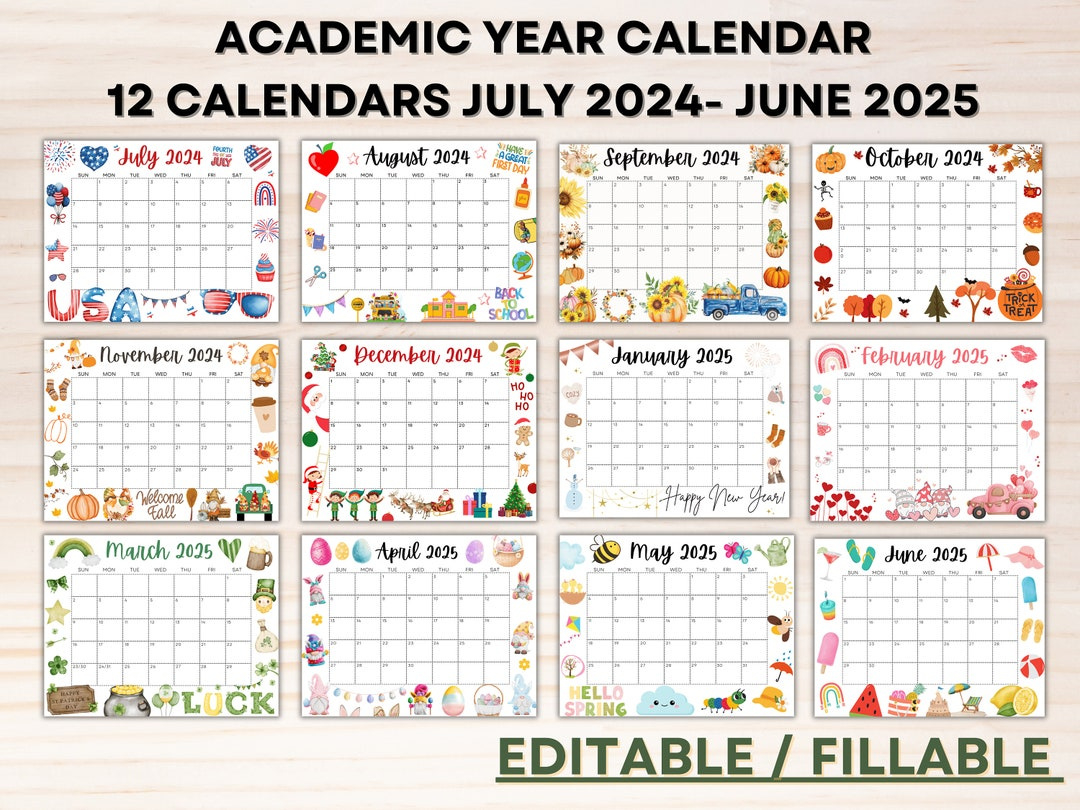 Editable School Calendar 2024-2025 From July To June Printable inside July 2024 To June 2025 Calendar Printable