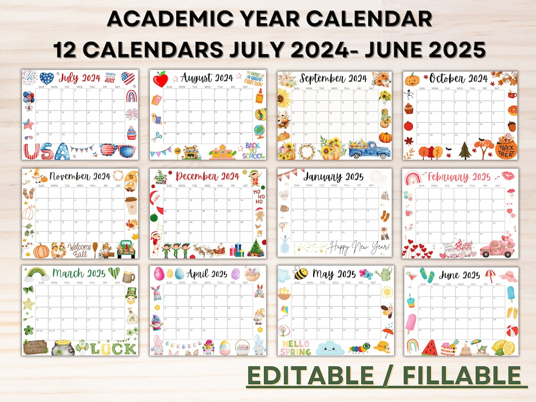 Editable School Calendar 2024-2025 From July To June Printable throughout Printable Calendar July 2024 to June 2025