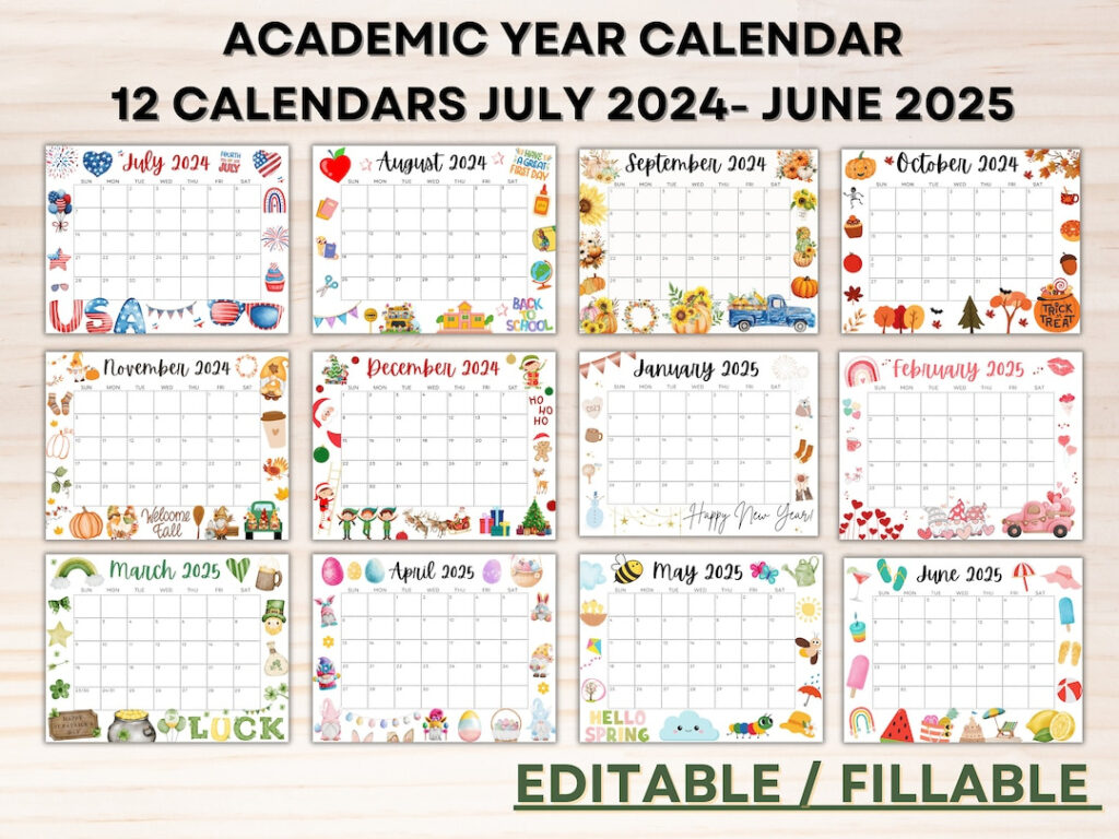 Editable School Calendar 2024 2025 From July To June Printable With Regard To Printable July 2024 June 2025 Calendar