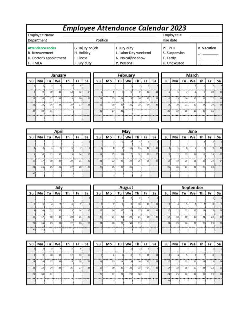 Employee Attendance Calendar | Leave Board For Free Printable Attendance Calendar 2025