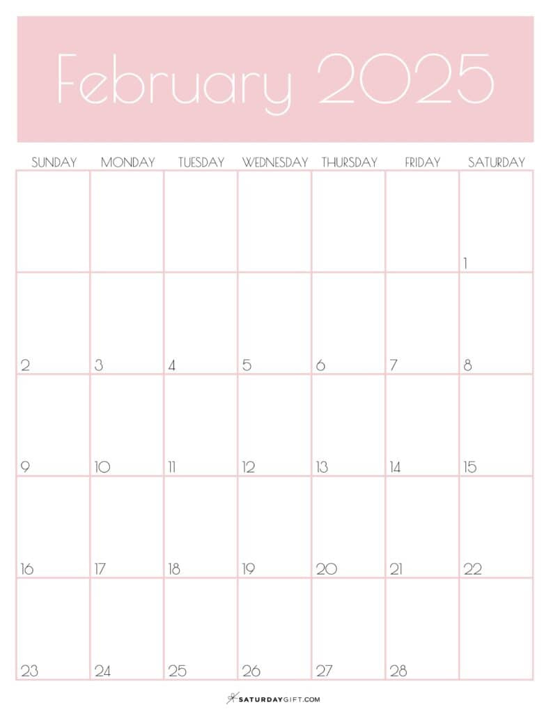 February 2025 Calendar - 20 Cute &amp;amp; Free Printables | Saturdaygift inside February 2025 Calendar Printable Vertical